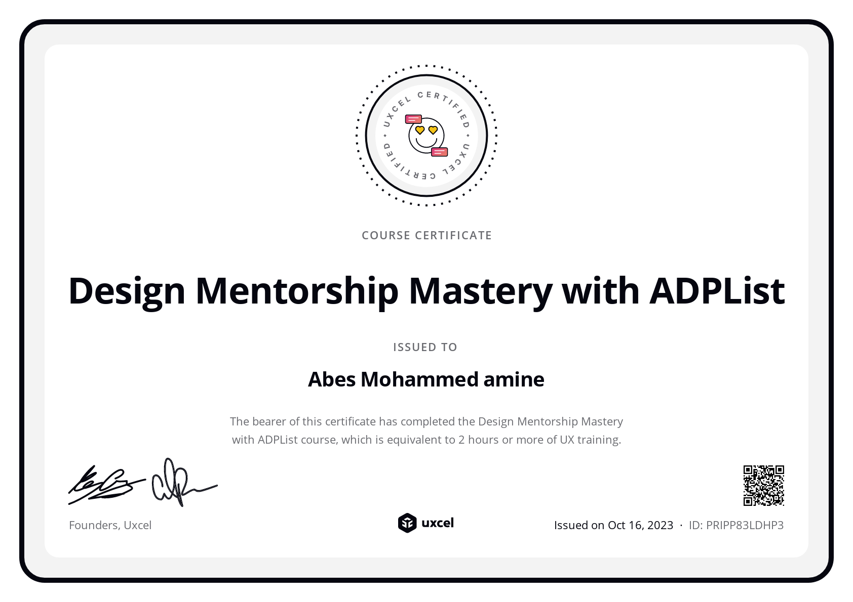 Abes Mohammed amine's certificate